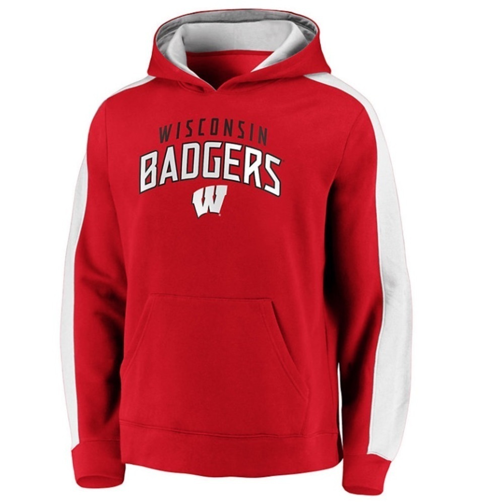 Fanatics NCAA Wisconsin Badgers College Red White Mens Hoodie New XL